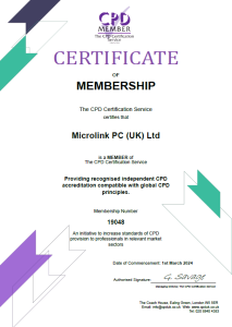 Microlink CPD certificate of membership, date of commencement: 1st March 2024